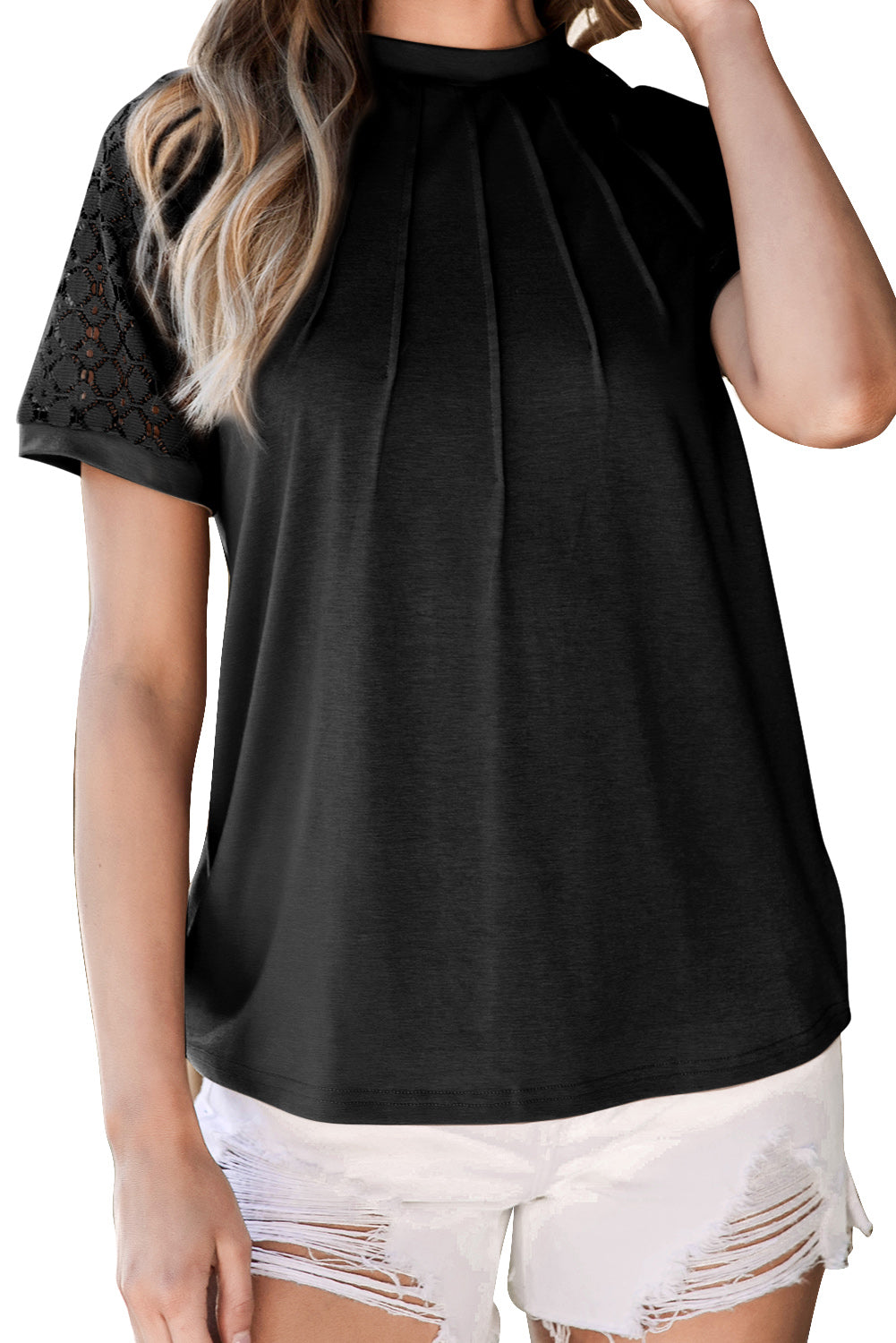 Raglan-T-Shirt mit kontrastierender Spitzennaht