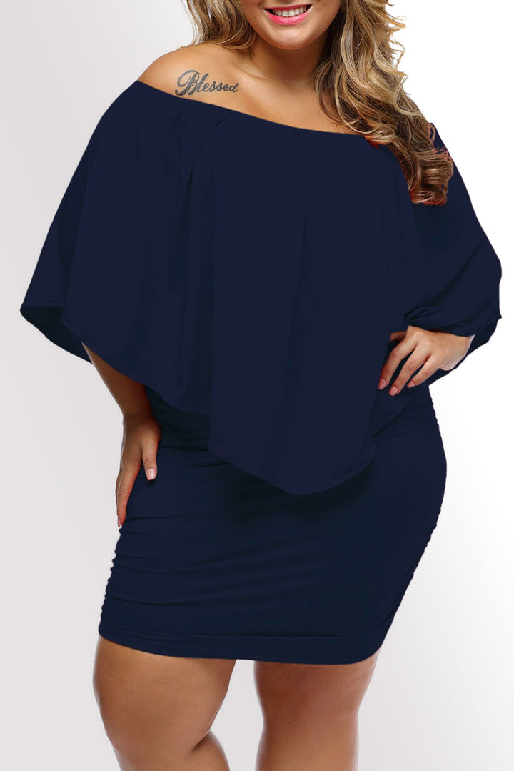 Plus size Dressing Layered Dark Blue Mini Poncho Dress