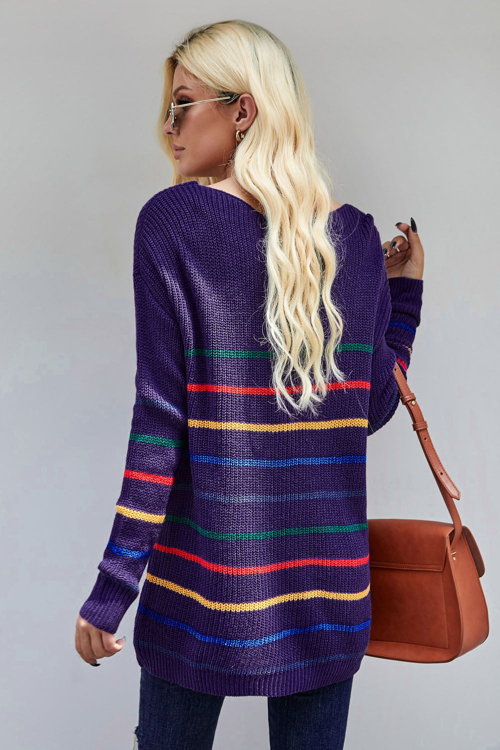 Blue Striped Loose Knit Sweater