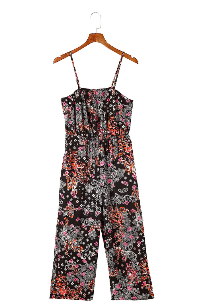 Black Mixed Paisley Print Cropped Jumpsuit