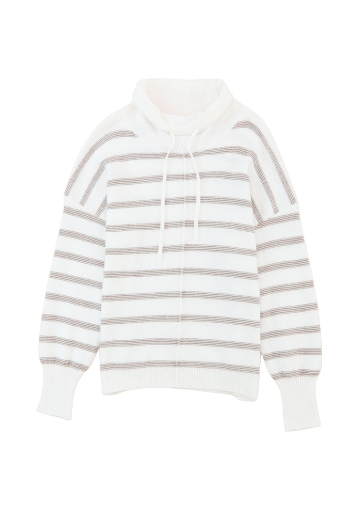 Cowl Neck Striped Print Drop Shoulder Sweater