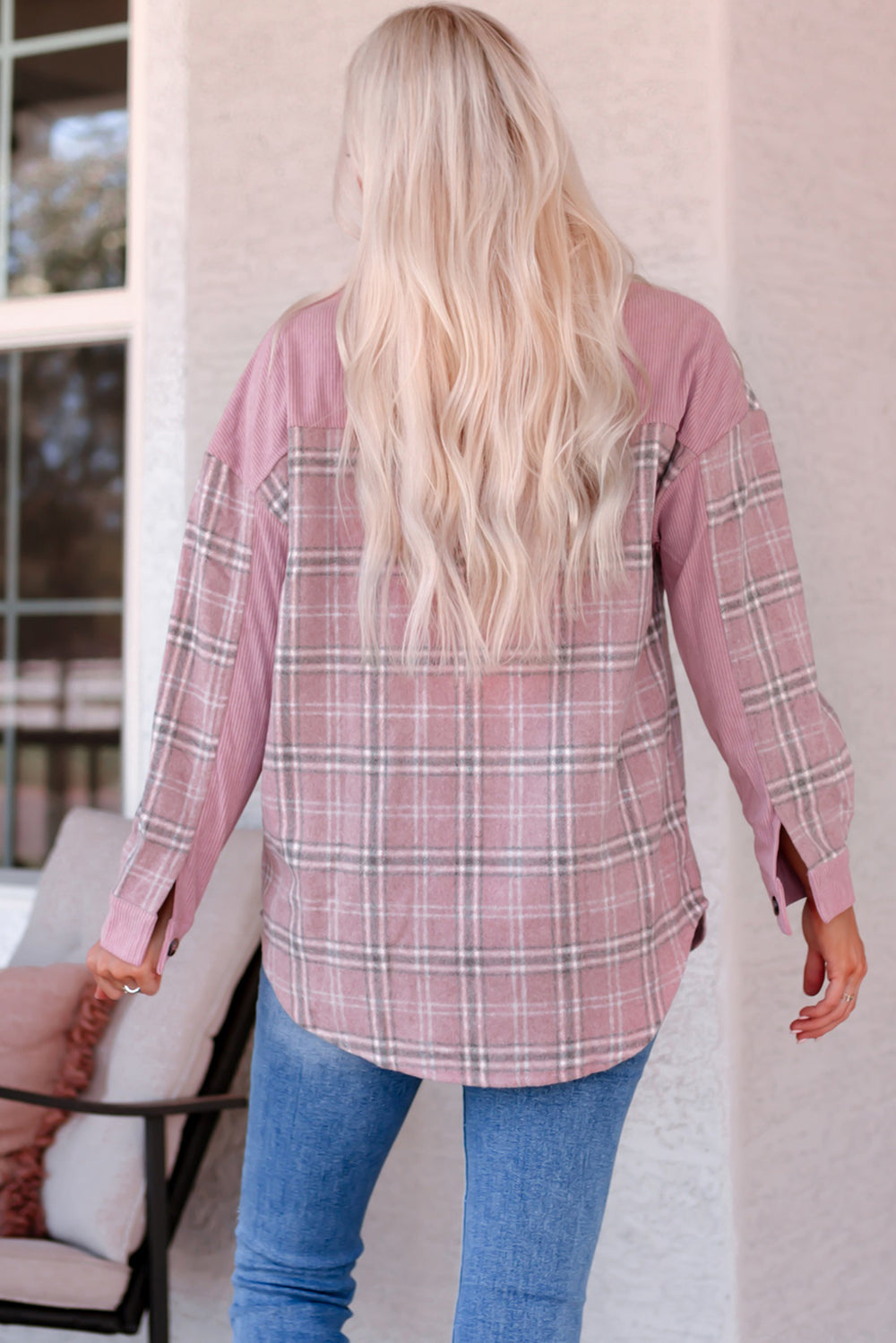 Pink Corduroy Plaid Pattern Shacket