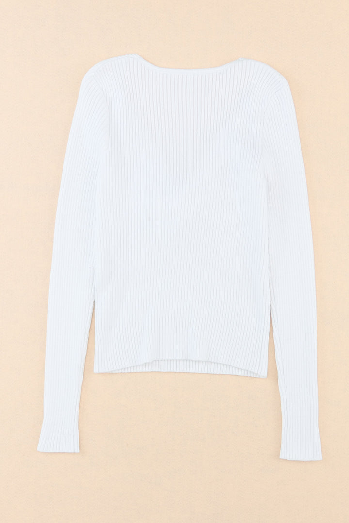 White Cable Crossed V Neck Sweater