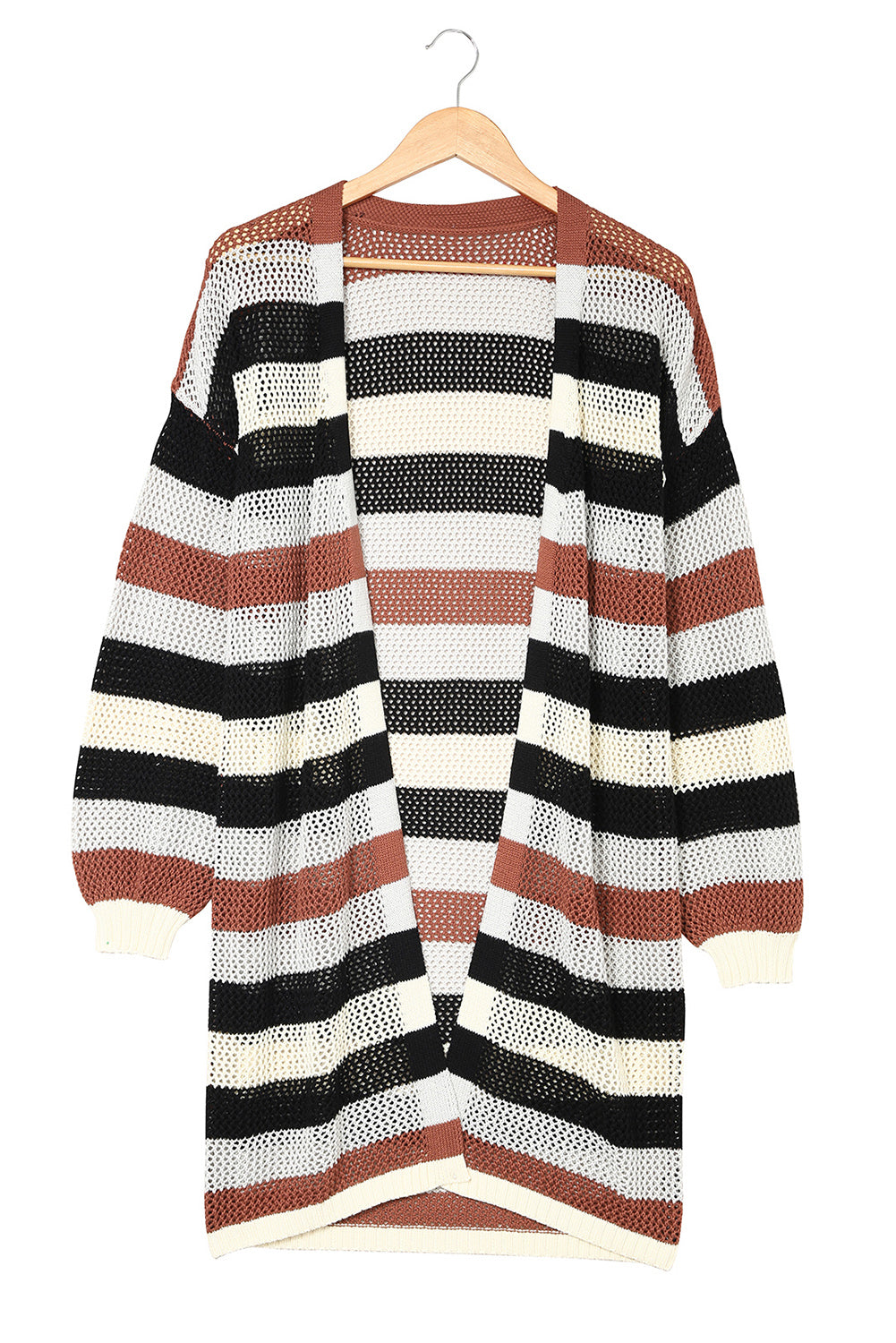 Black Striped Color Block Hollowed Knit Cardigan