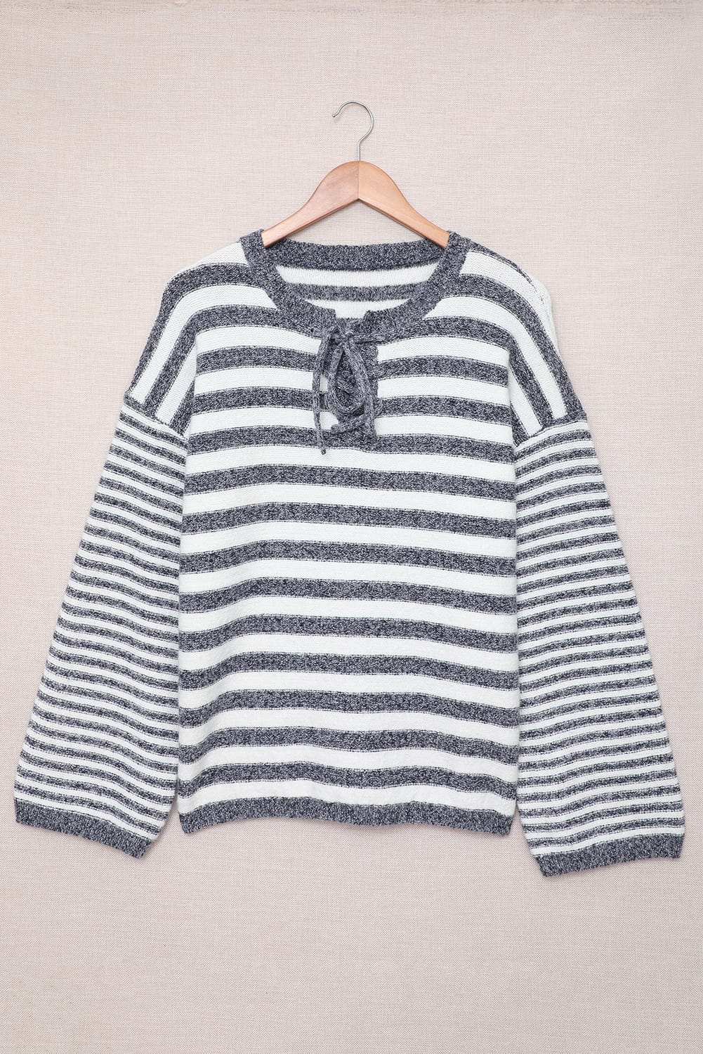 Blue Striped Knit Tie up Sweater