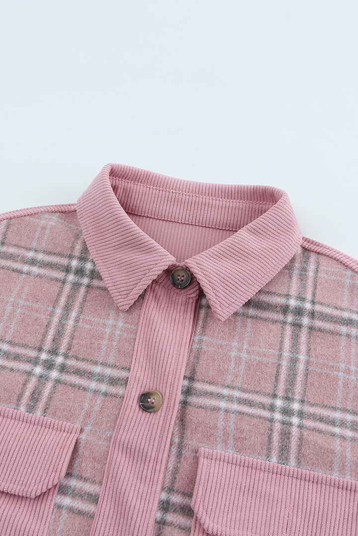 Pink Corduroy Plaid Pattern Shacket