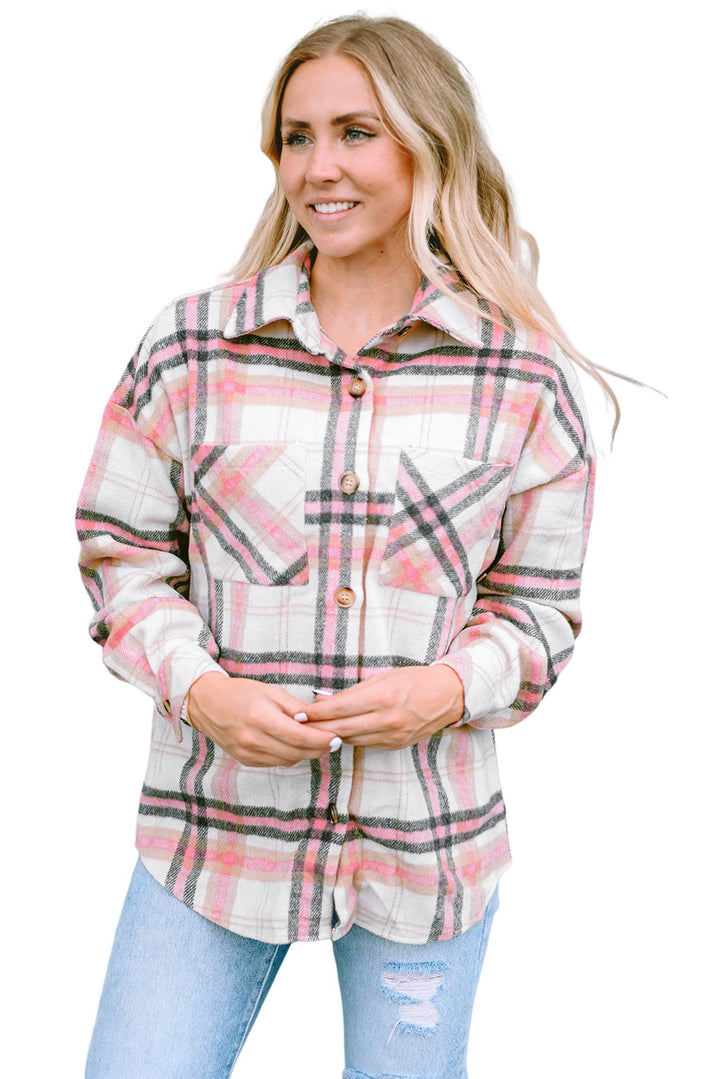 Pink Plaid Button Front Chest Pocket Shacket