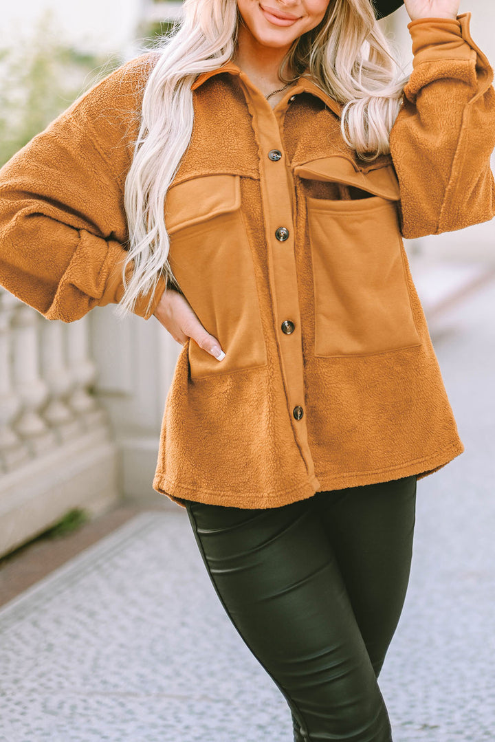 Brown Flap Pocket Buttoned Jacket