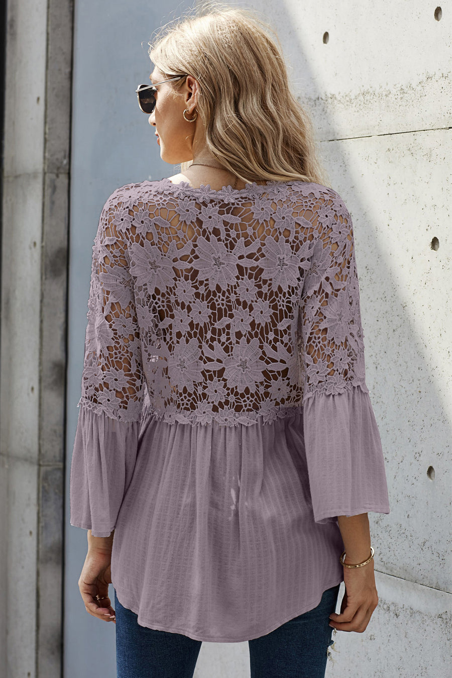 Chic Purple Crochet Lace Button Blouse Top – ModeShe.com