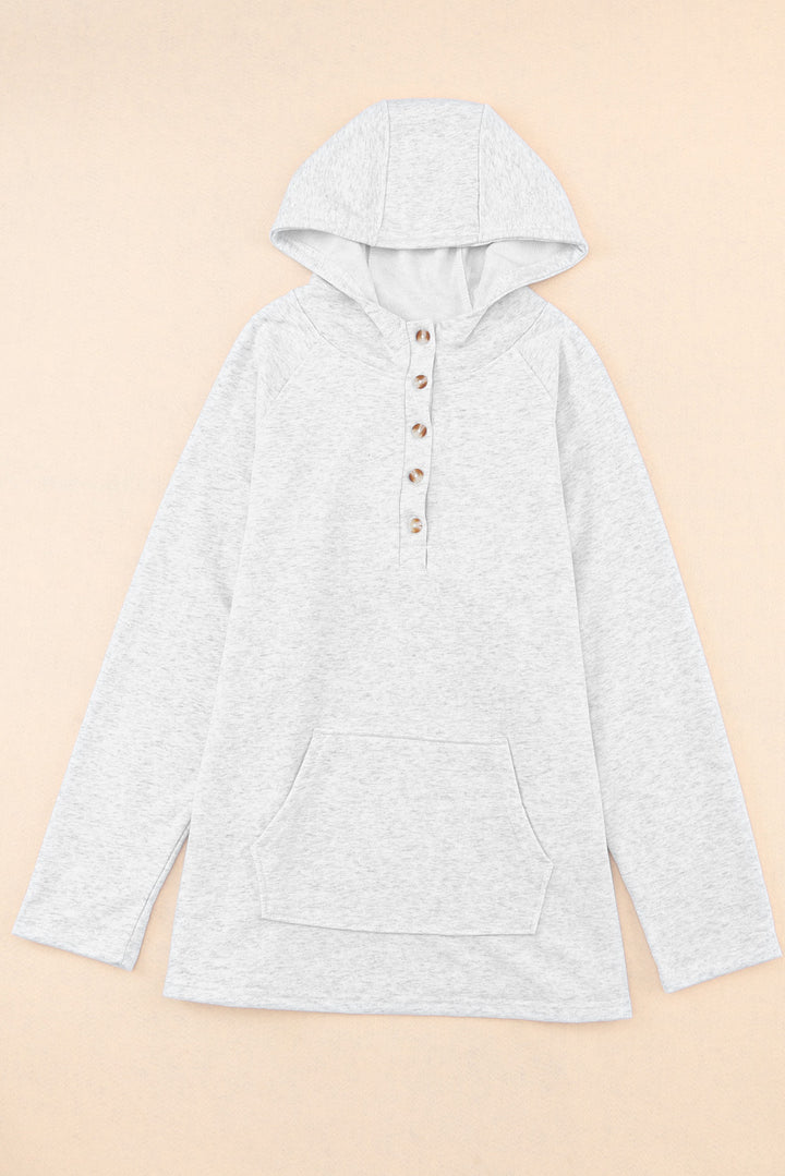 Gray Plus Size Kangaroo Pocket Henley Button Hoodie