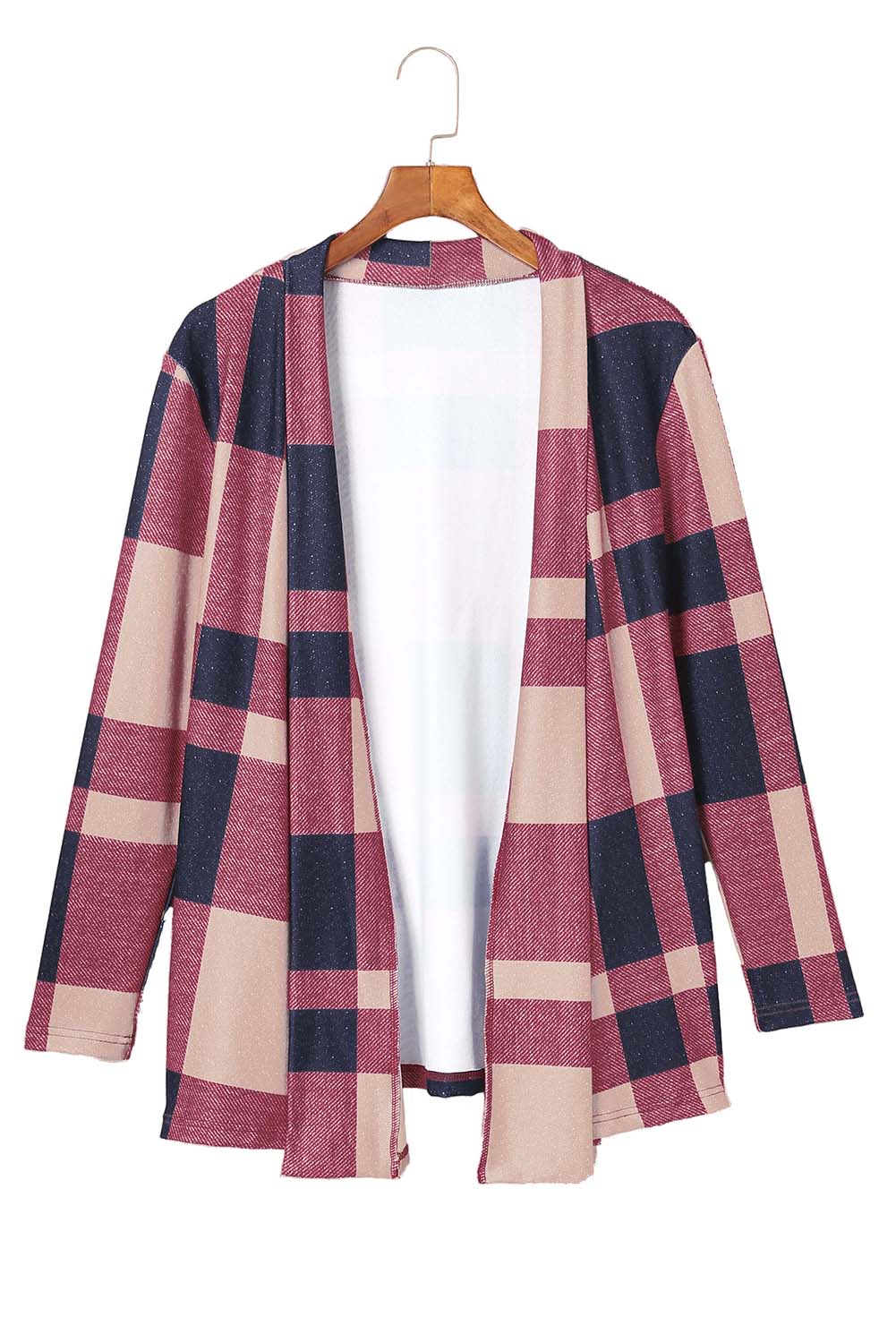 Draped Open Front Plaid Cardigan