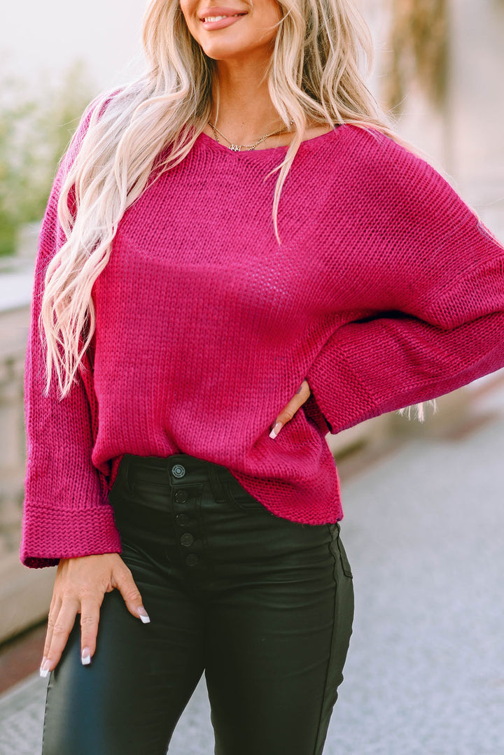 Rose Loose Knitted V Neck Sweater