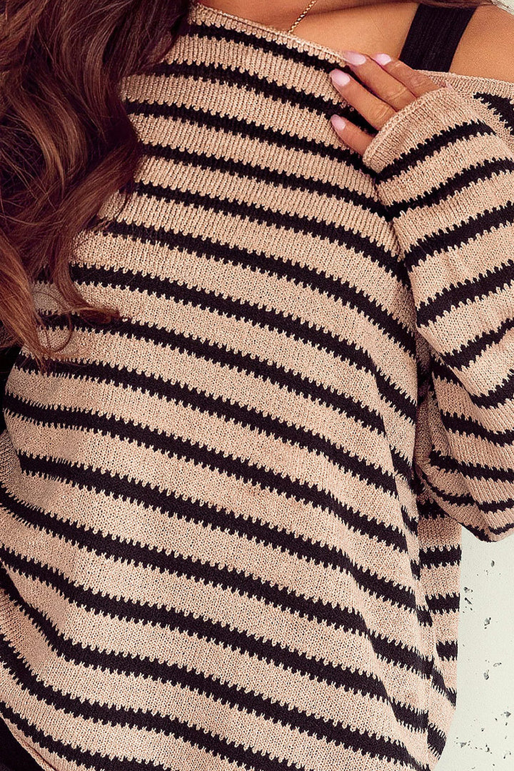 Striped Print Dropped Shoulder Loose Sleeve Sweater