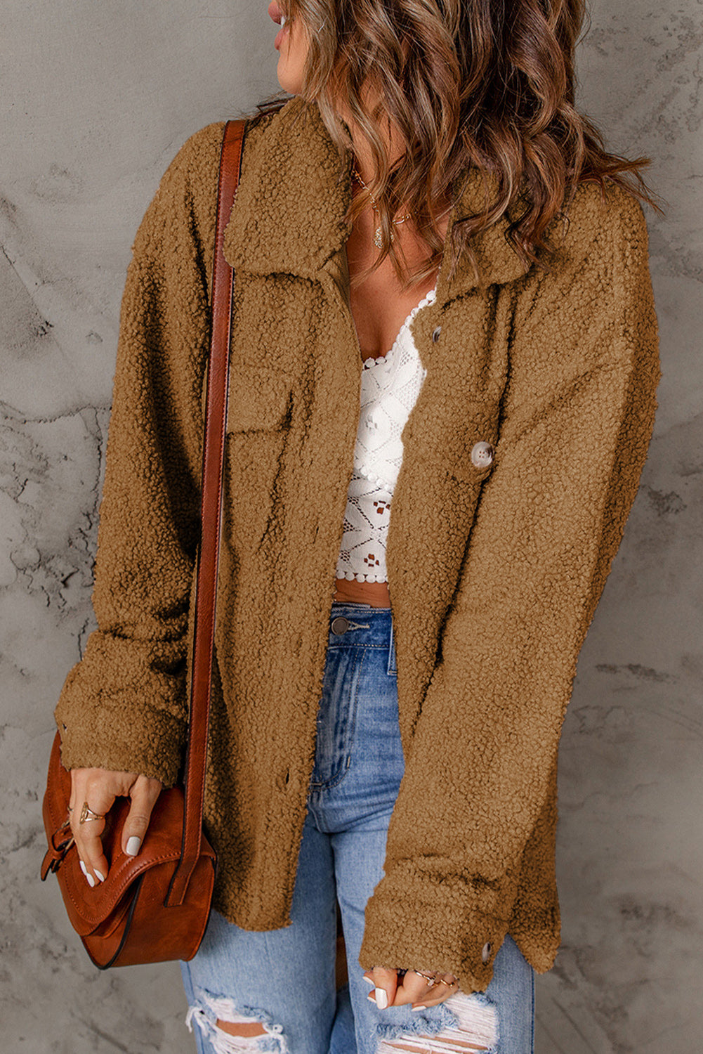 Brown Flap Pockets Button Front Jacket