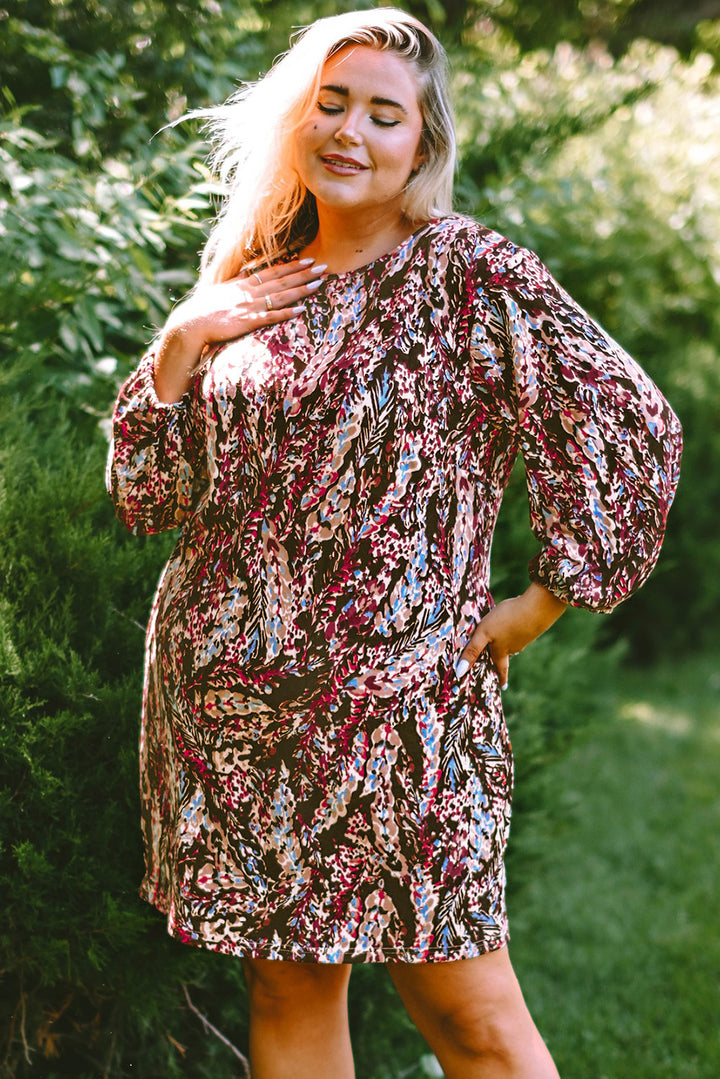 Red Plus Size Floral Print Mini Dress