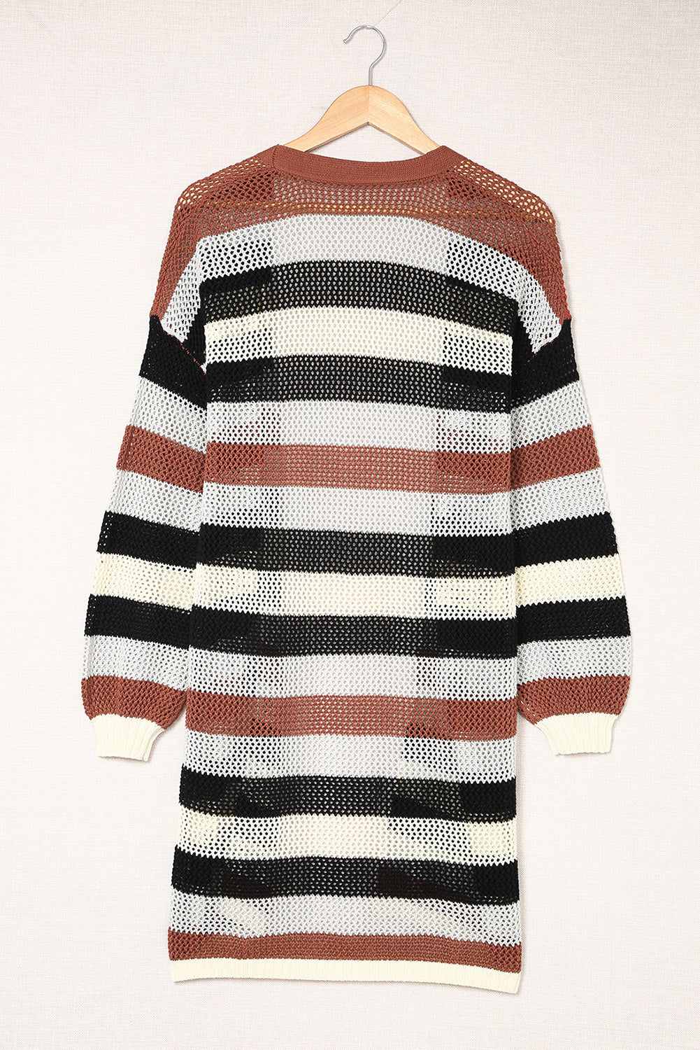 Black Striped Color Block Hollowed Knit Cardigan