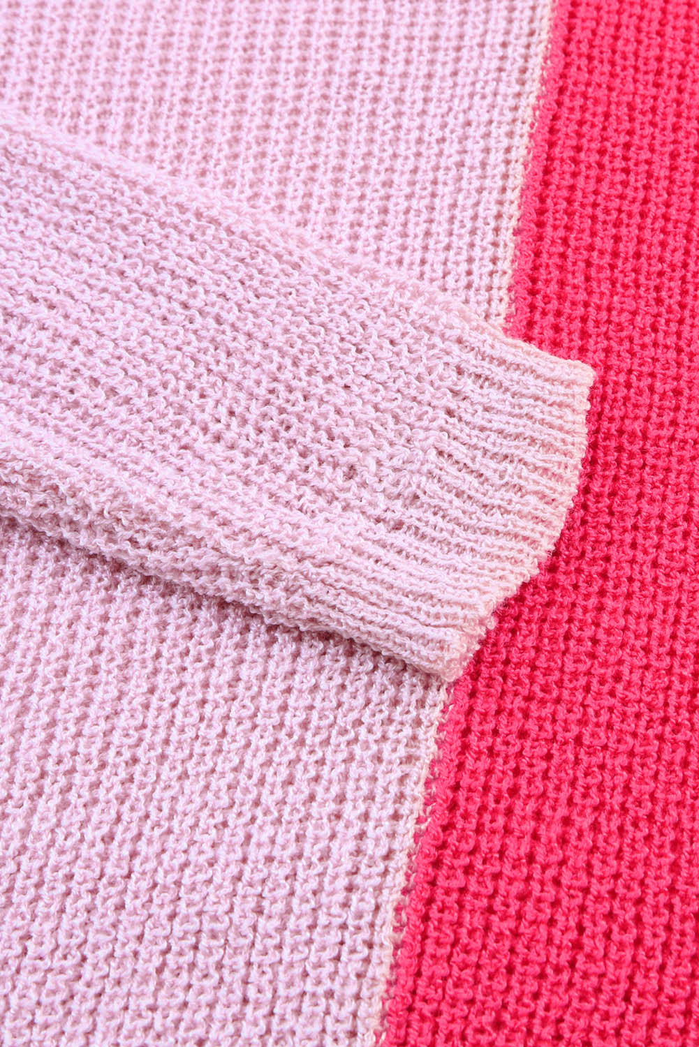 Pink Long Sleeve V-Neck Colorblock Sweater