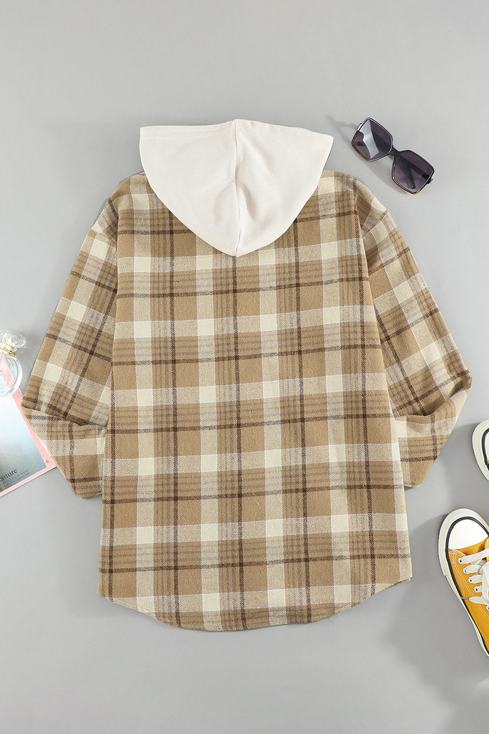 Khaki Plaid Shirt Hooded Jacket