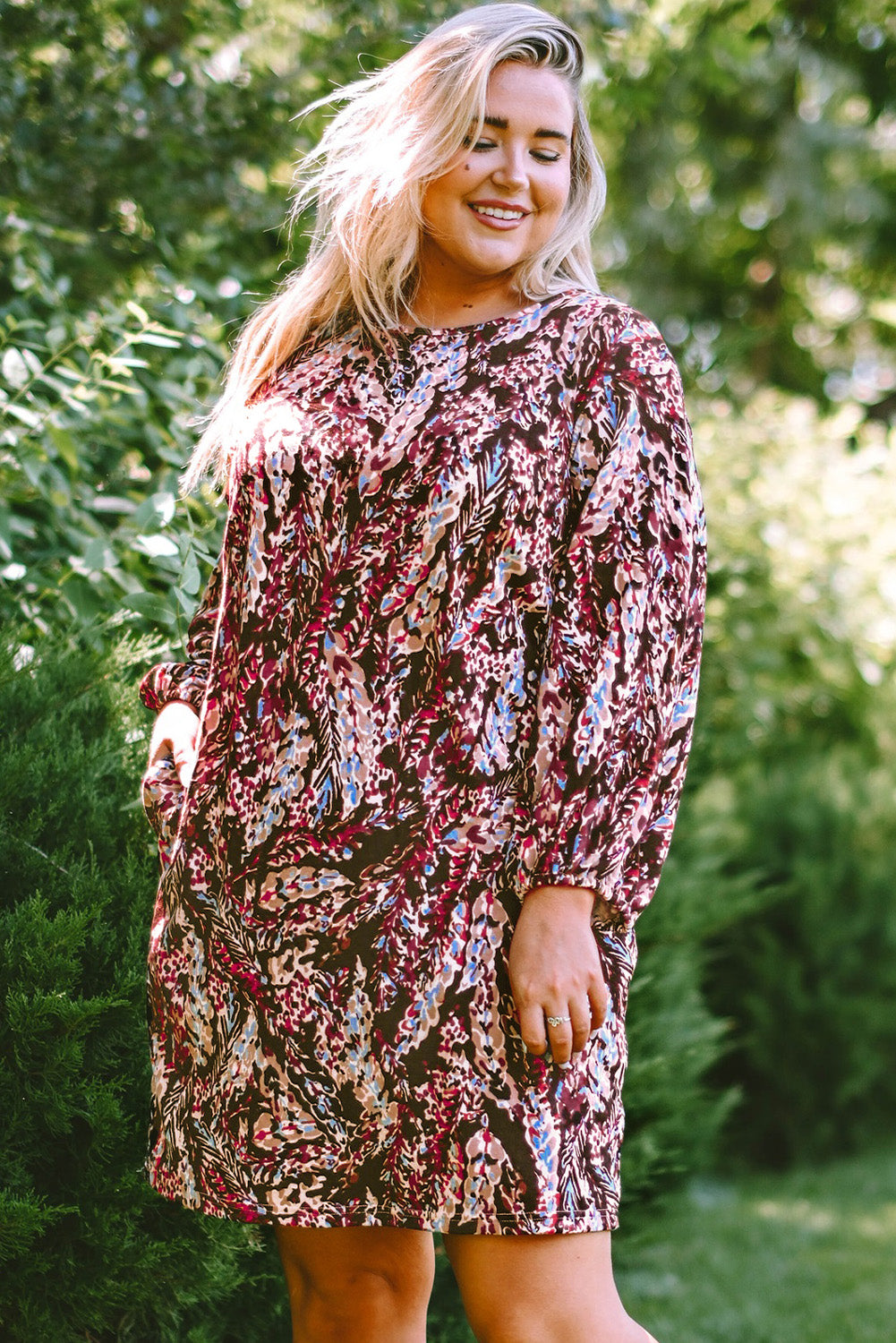 Red Plus Size Floral Print Mini Dress