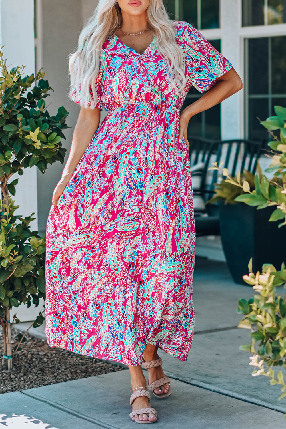Deep V-Neck Resort Allover Print Maxi Dresses | Maxi dress, Bohemian summer  dresses, Women long sleeve dress