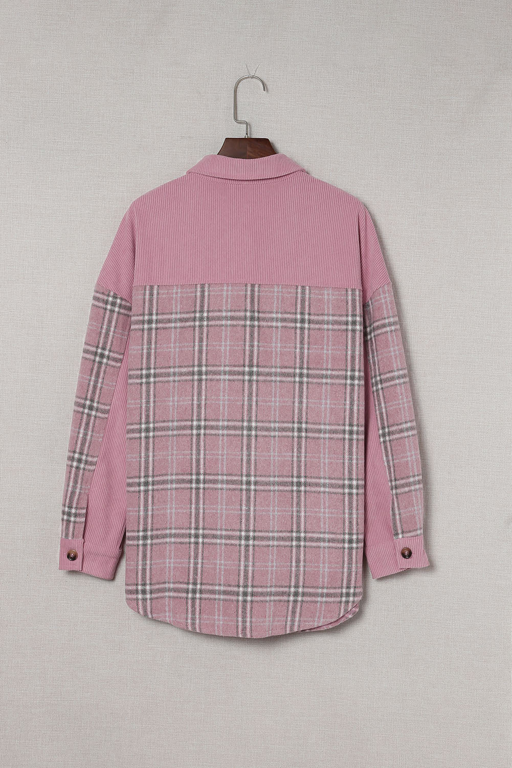 Pink Corduroy Plaid Pattern Shacket