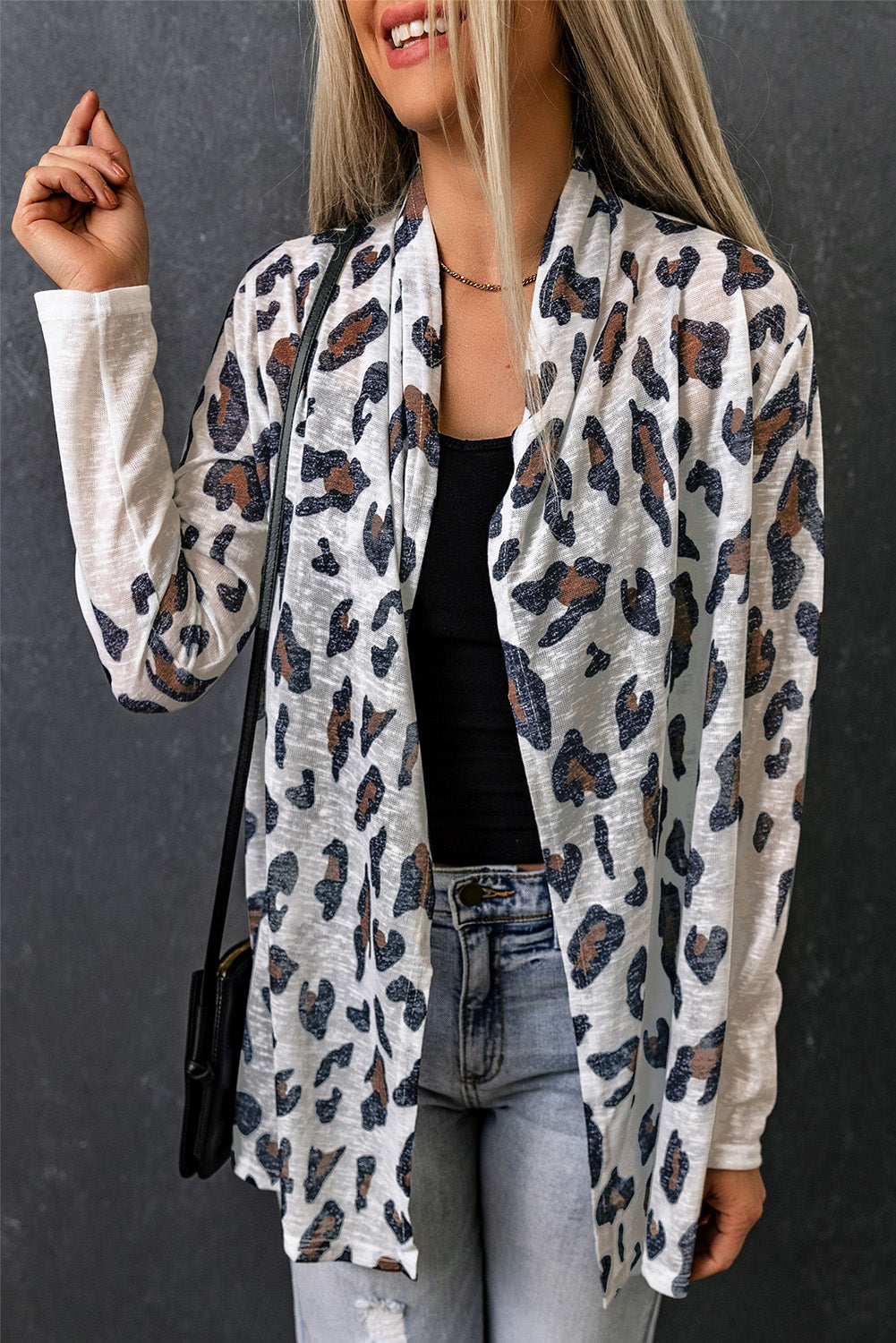 White Vintage Leopard Print Open Cardigan