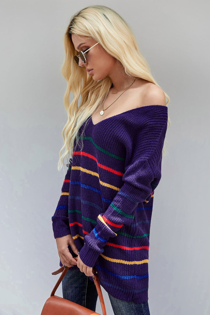 Blue Striped Loose Knit Sweater