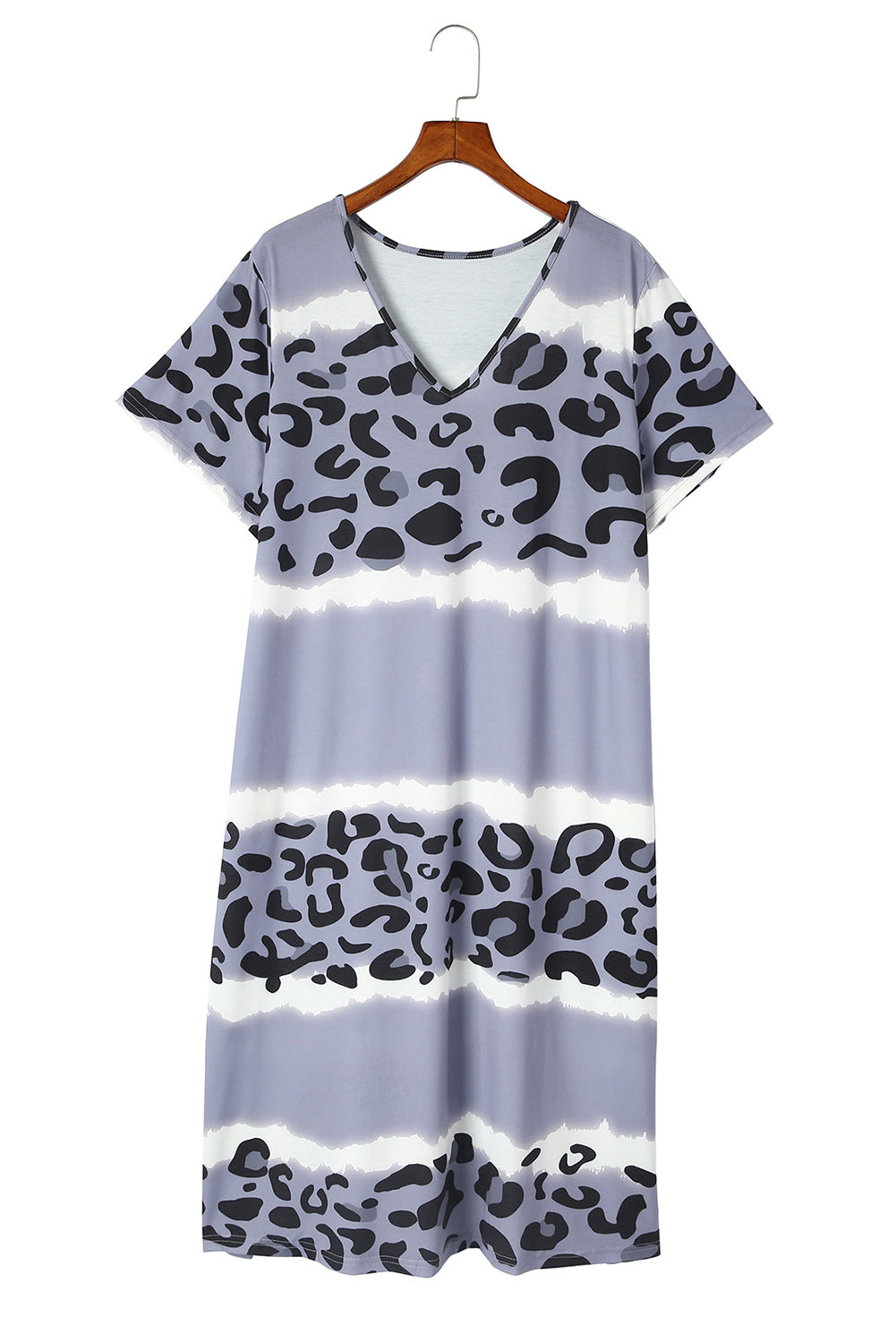 Leopard Color Block V Neck Plus Size T Shirt Dress