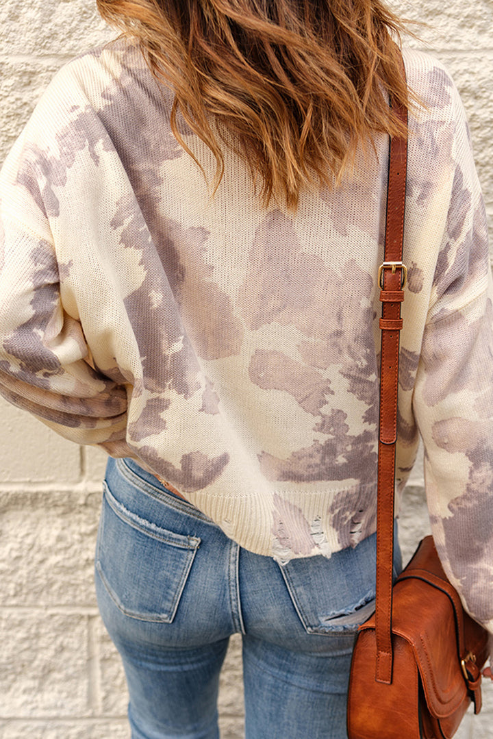 Beige Stain Washed Tie Dye Sweater