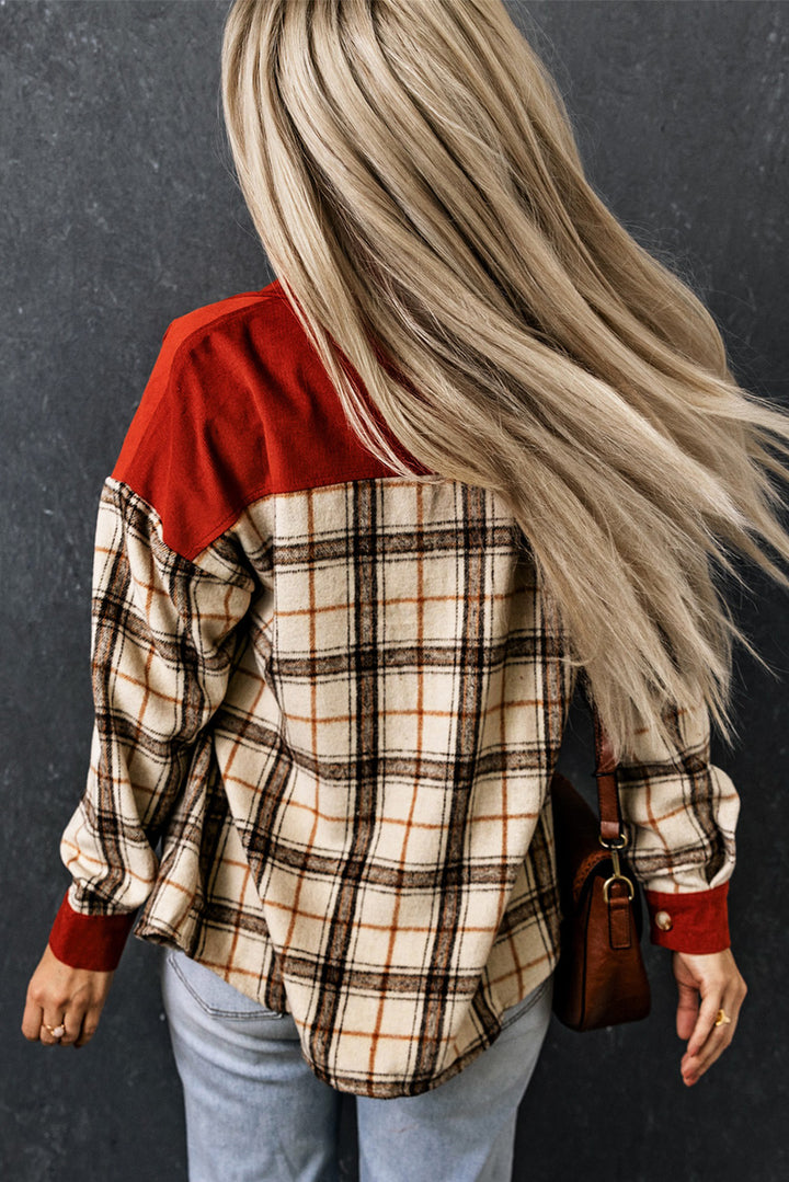 Orange Contrast Corduroy Plaid Shacket