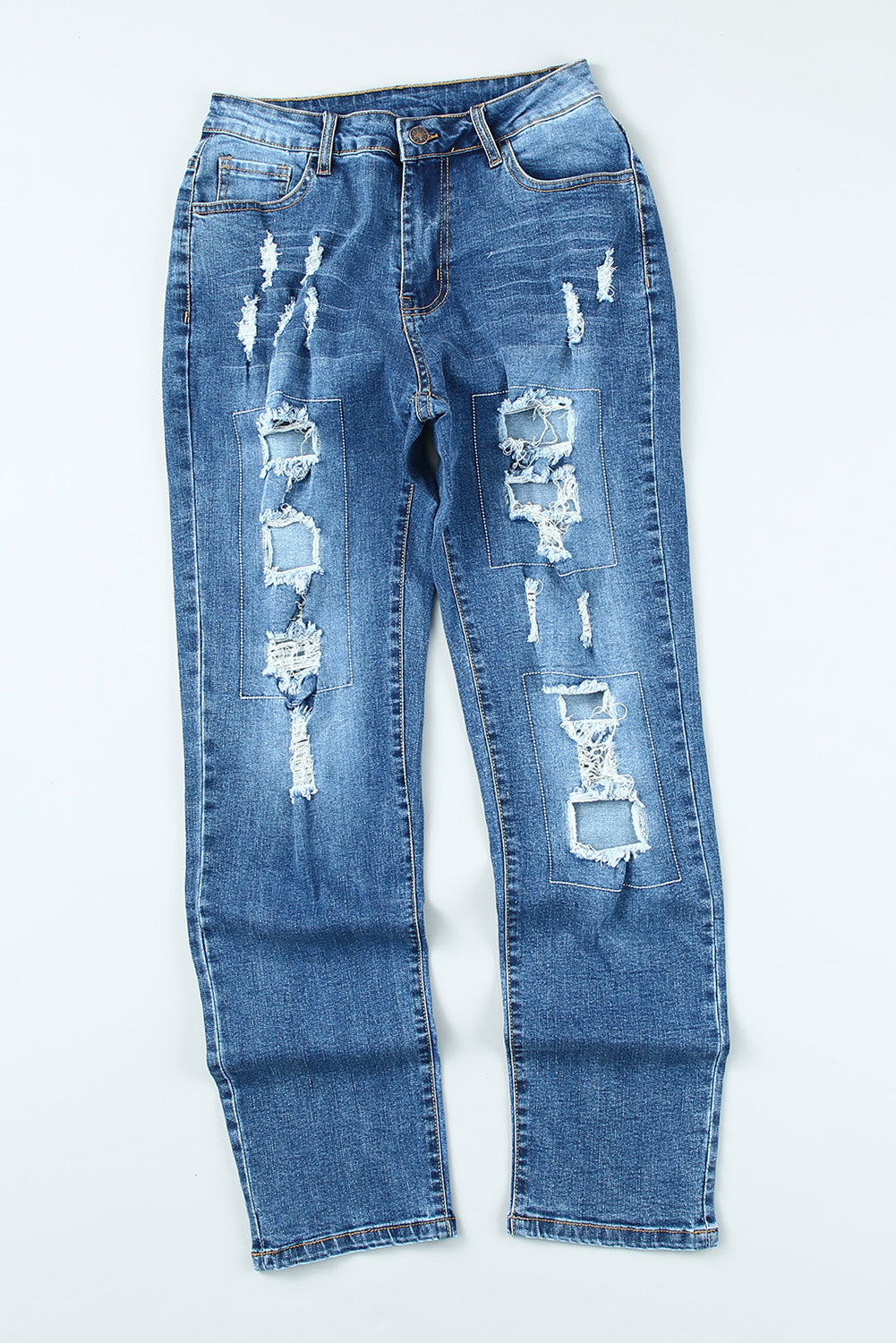 Buttoned Pockets Distressed Jeans