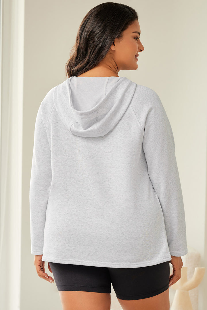 Gray Plus Size Kangaroo Pocket Henley Button Hoodie