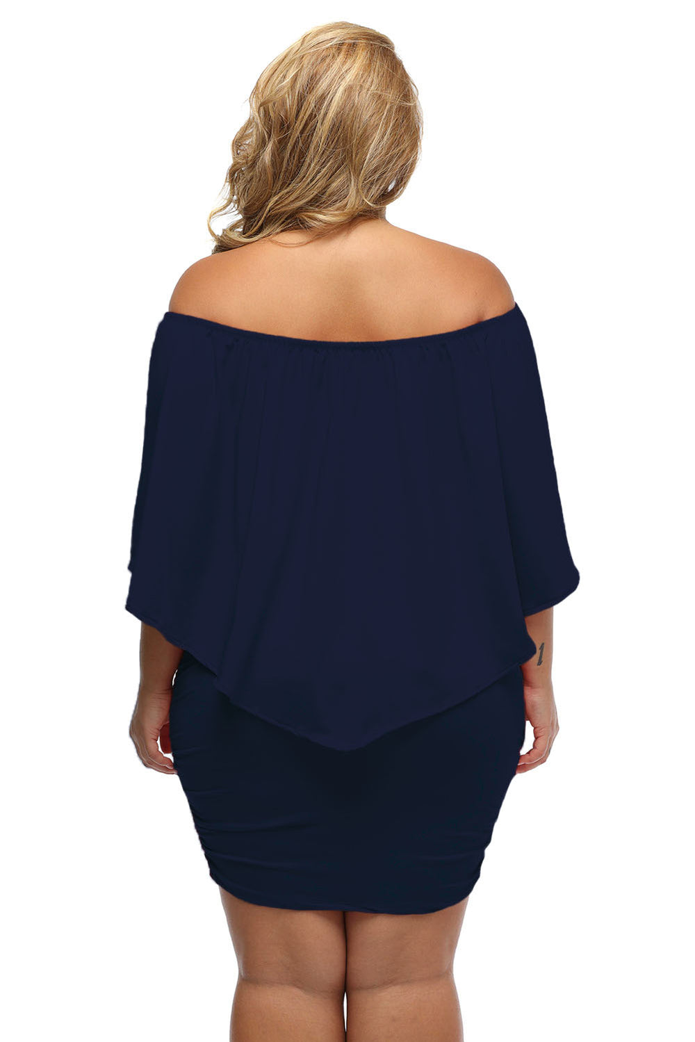 Plus size Dressing Layered Dark Blue Mini Poncho Dress