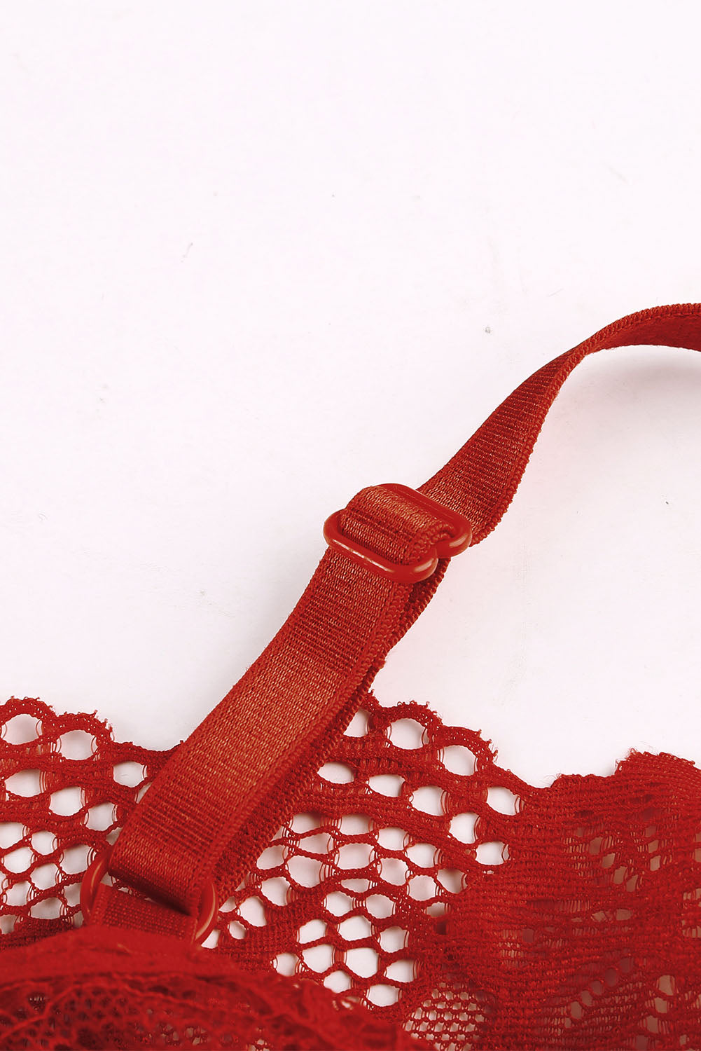 3pcs Red Fan-shaped Lace Ruffled Mesh Bralette Set