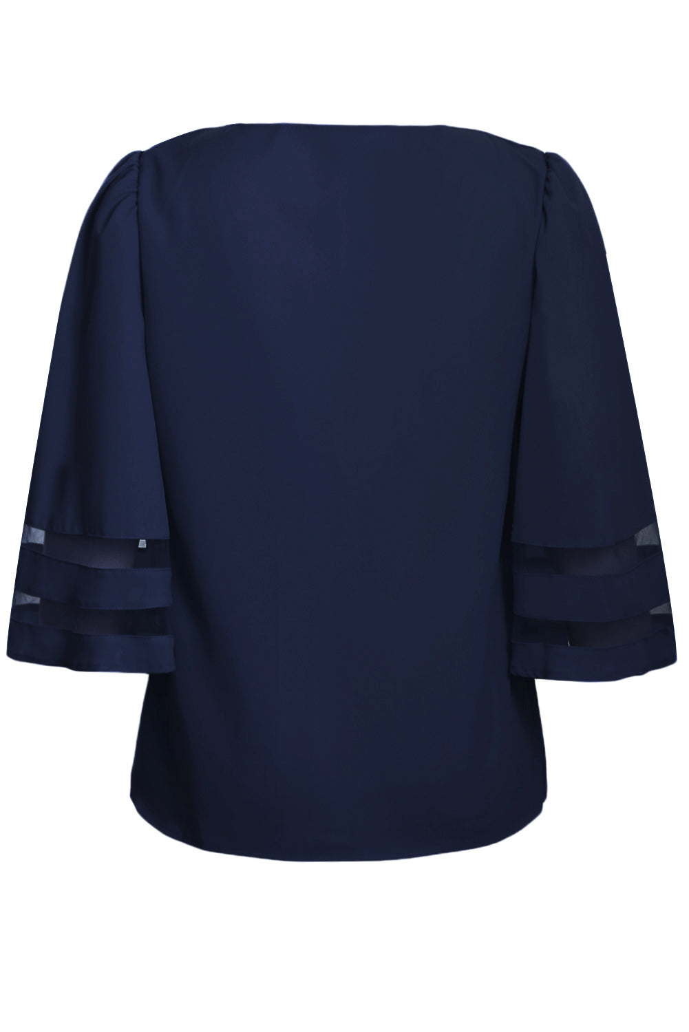 Navy Blue Flare Sleeve V Neck Loose Women's Chiffon Blouse MB251204-5 ...