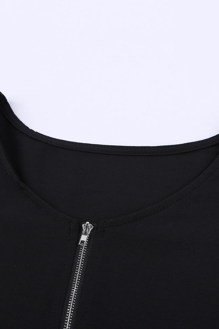 Women Black Short Sleeve Zip To It Blouse