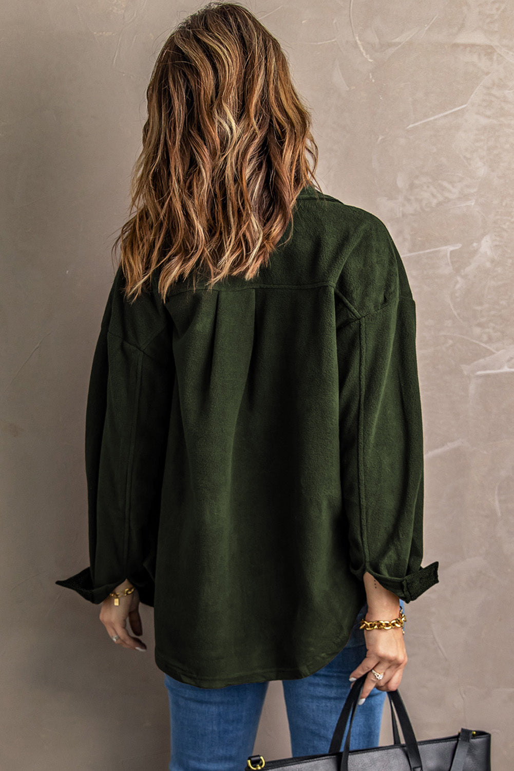 Green Turn Down Collar Buttoned Shirt Jacket