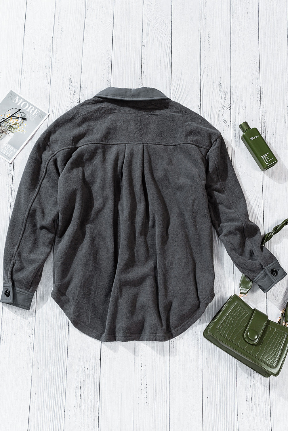 Gray Turn Down Collar Buttoned Shirt Jacket