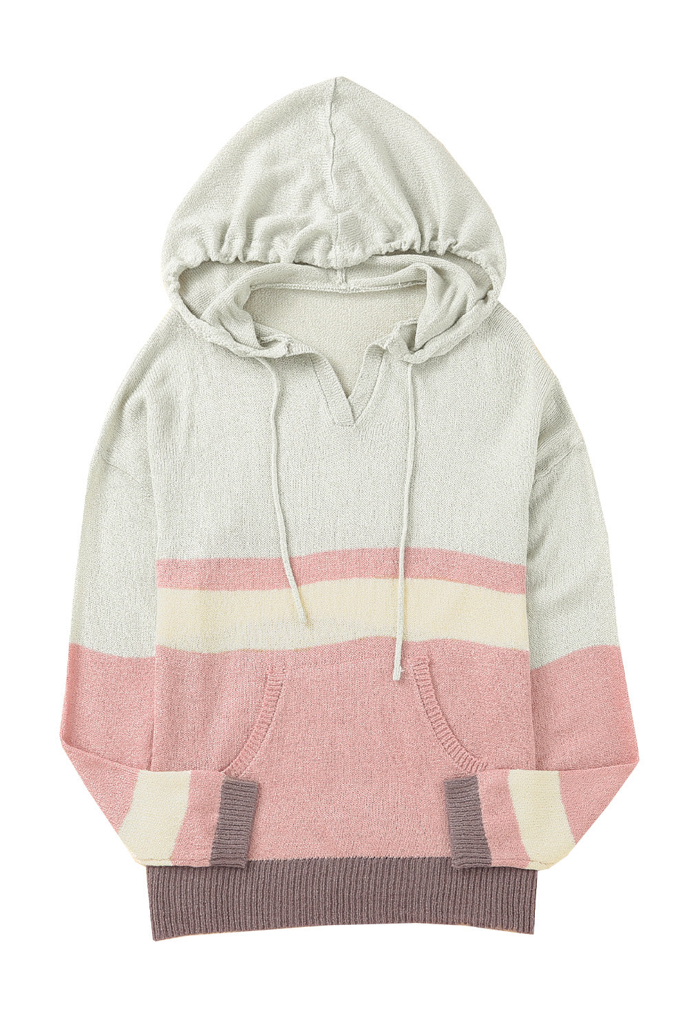 Color Block Knit Kangaroo Pocket Hooded Sweater