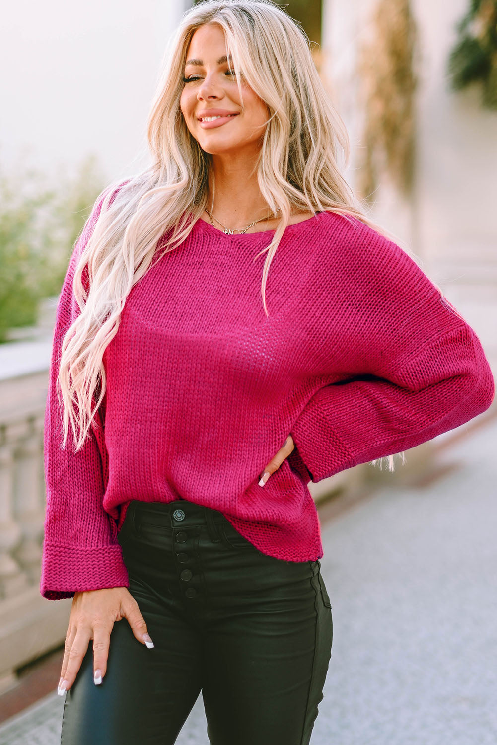 Rose Loose Knitted V Neck Sweater