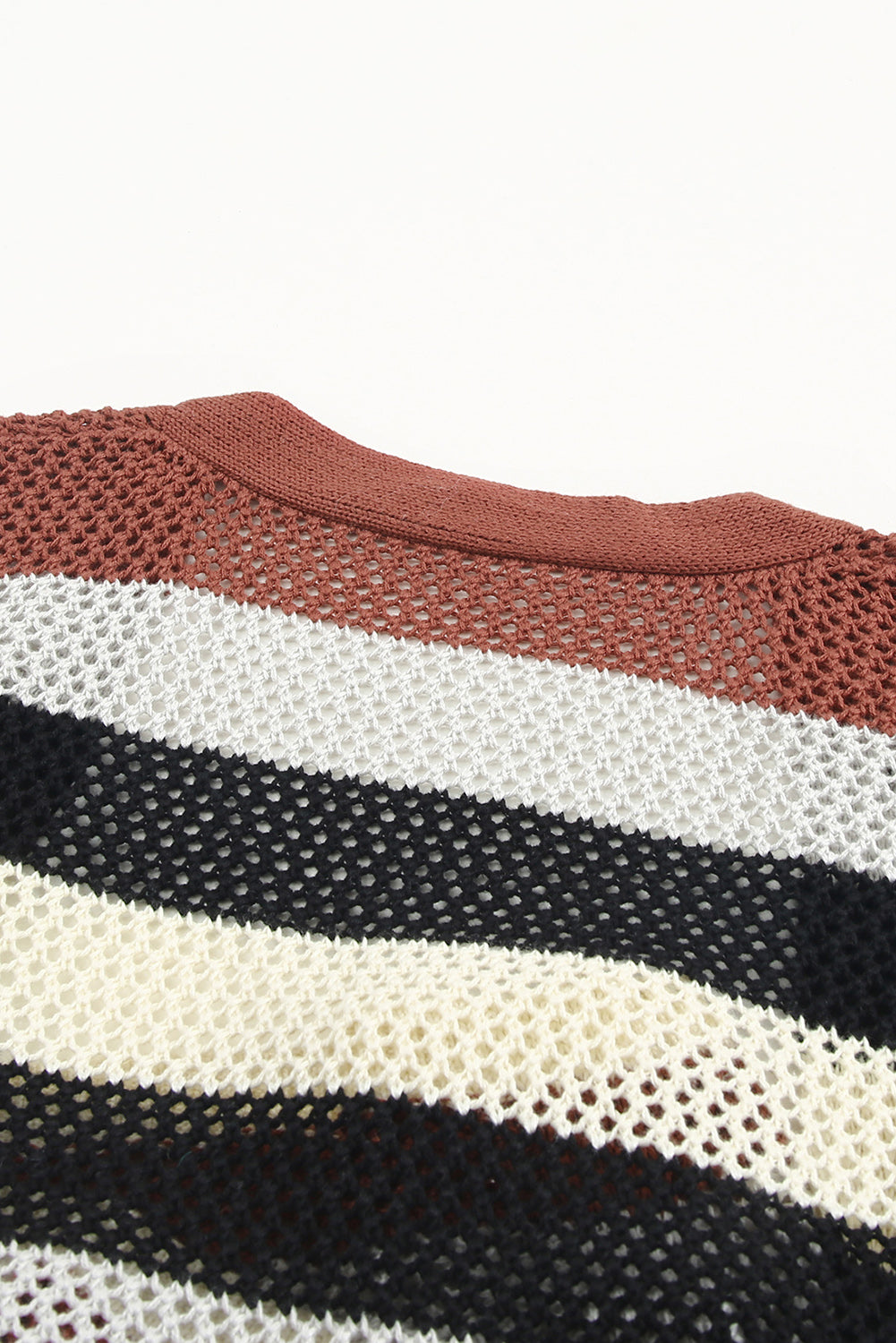 Black Striped Color Block Hollowed Knit Cardigan