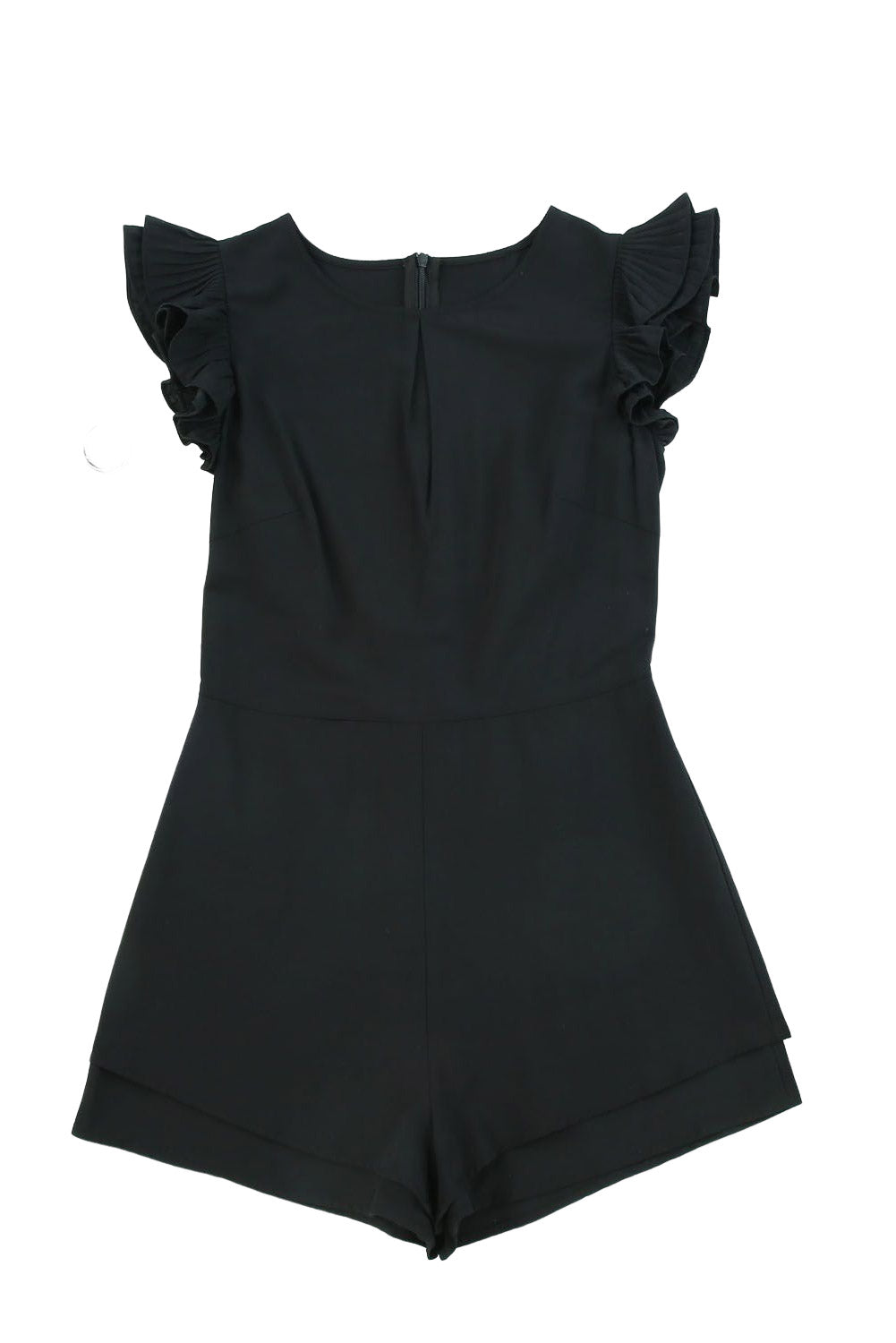 Black Ruffle Sleeves Solid Romper