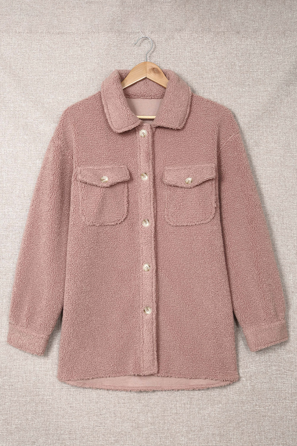 Pink Flap Pockets Button Front Jacket