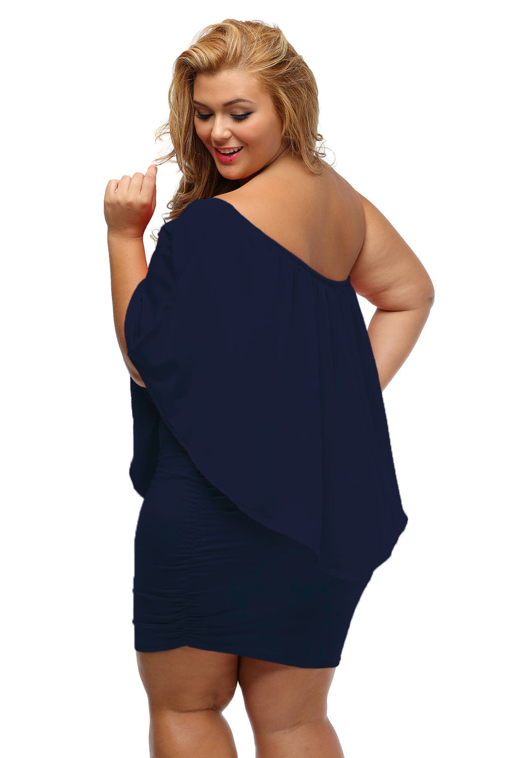 Plus size Dressing Layered Dark Blue Mini Poncho Dress