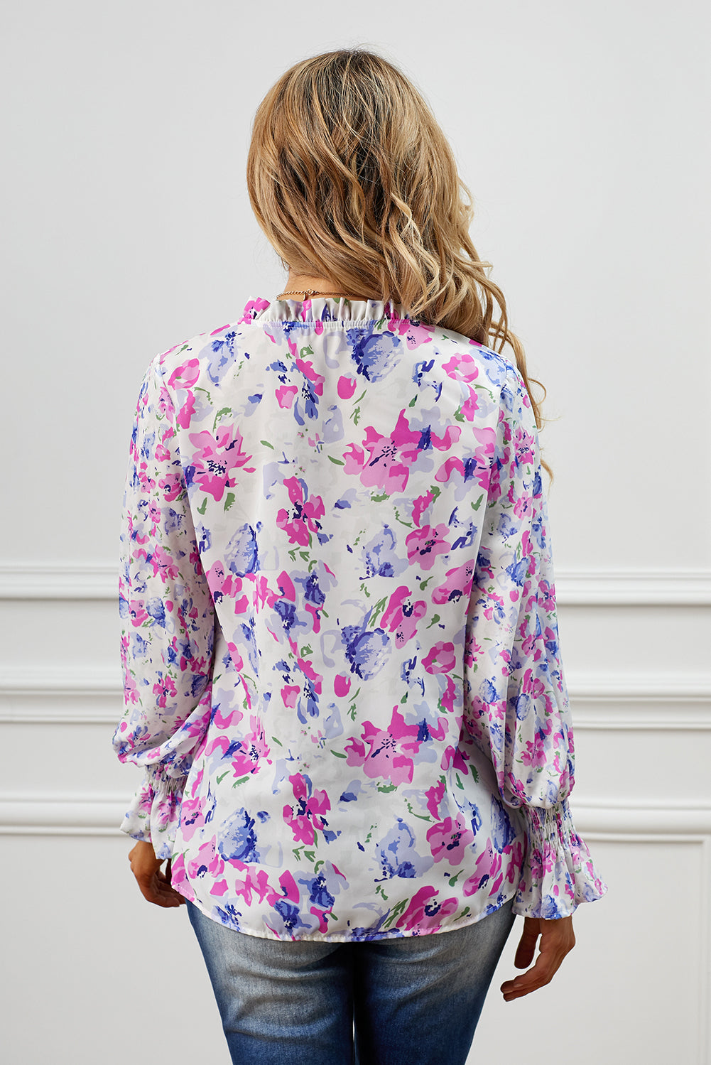 Chic Rose Cakewalk Floral Smocked Long Sleeve Blouse – ModeShe.com