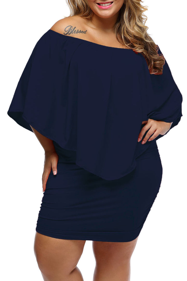 Plus size Dressing Layered Dark Blue Mini Poncho Dress