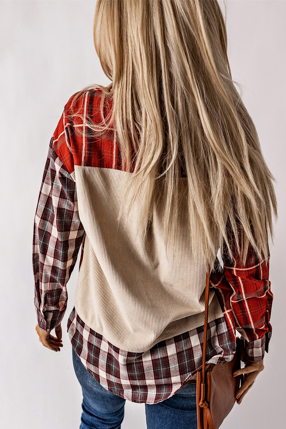 Plaid Corduroy Patchwork Shacket