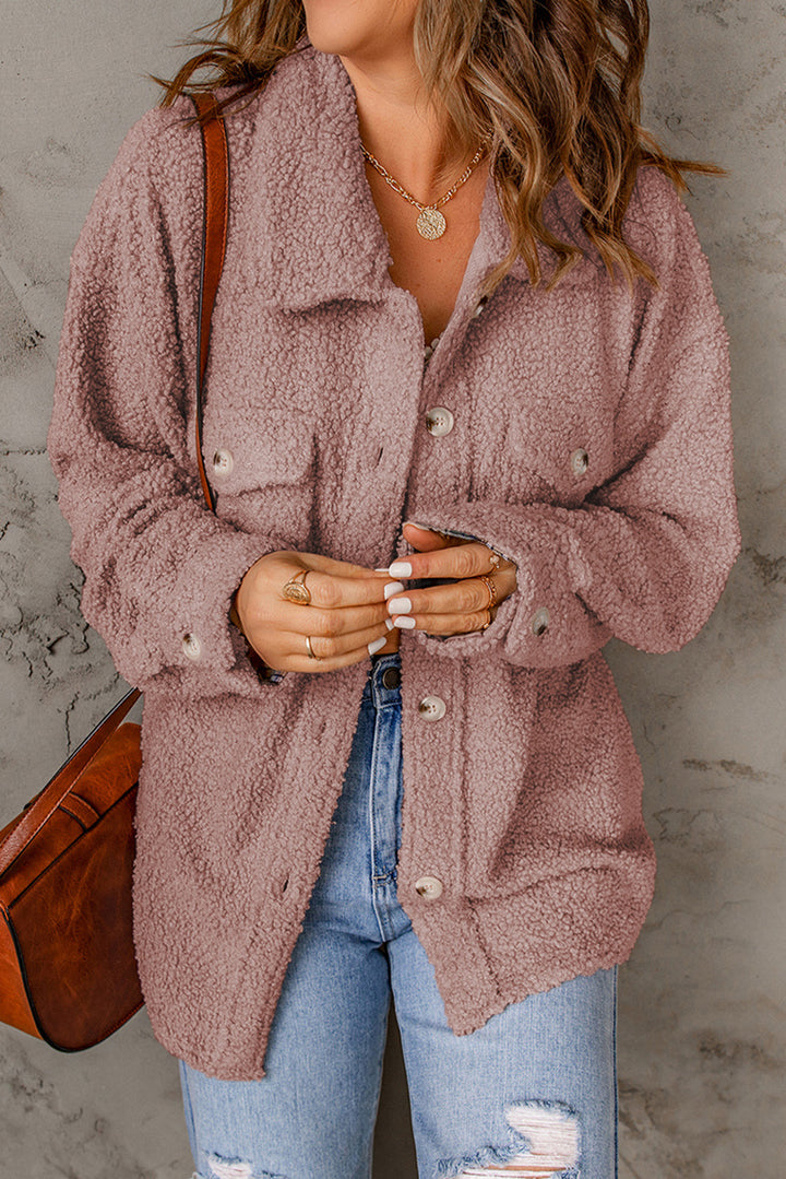 Pink Flap Pockets Button Front Jacket